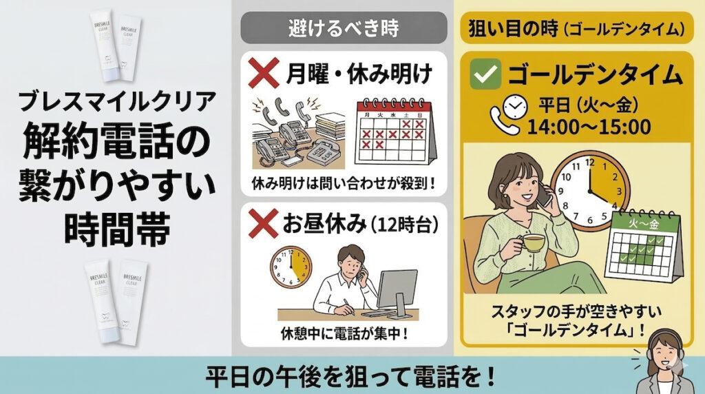 ブレスマイルクリア解約の電話が繋がりやすい時間帯の目安